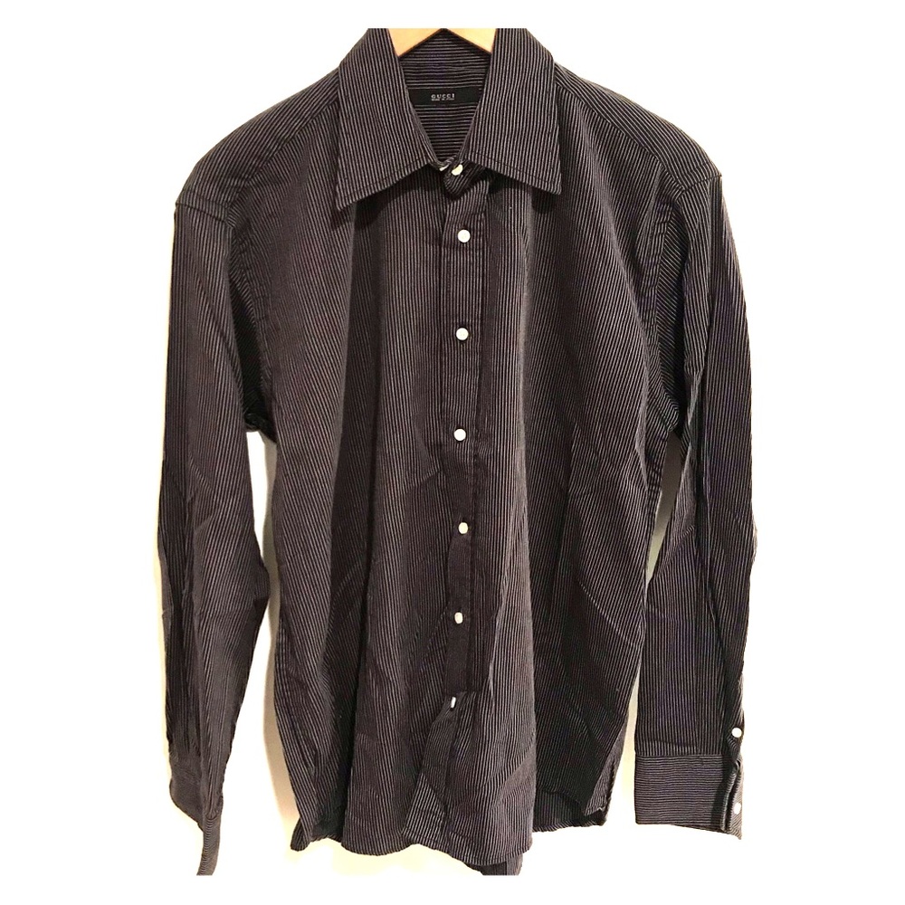 Gucci dress shirt charcoal pinstripe 44 17 1/2